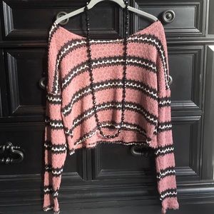 Nordstrom Rubbish Crop Crochet Sweater Mauve Stripe
